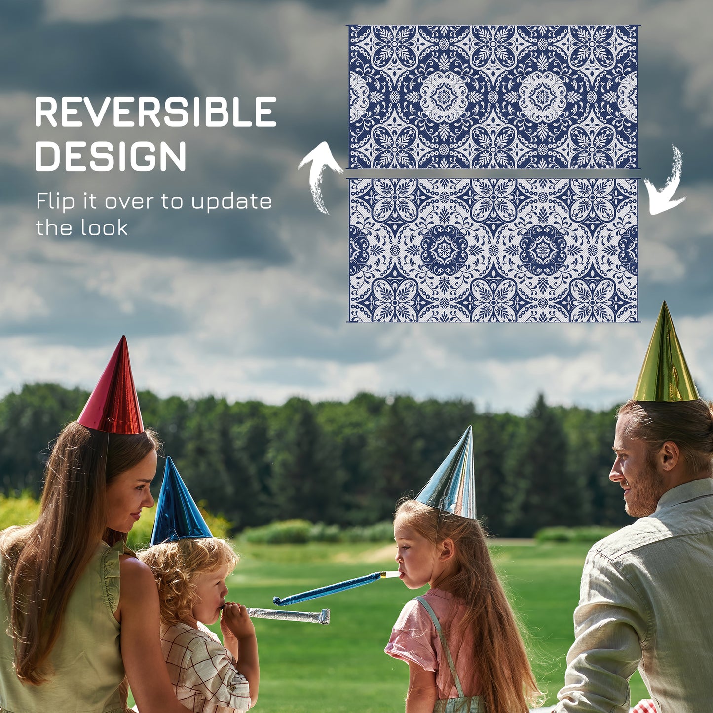 Portable Outdoor Rug with Carry Bag, 9' x 18' Reversible Mat, Waterproof Plastic Straw RV Rug for Backyard, Deck, Picnic