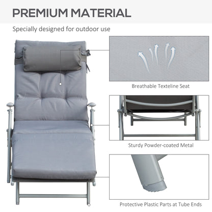 Lounge Chair Outdoor, Folding Patio Chaise Lounger, 360 lbs 7-Position Adjustable Back Outdoor Recliner with Cushion, He
