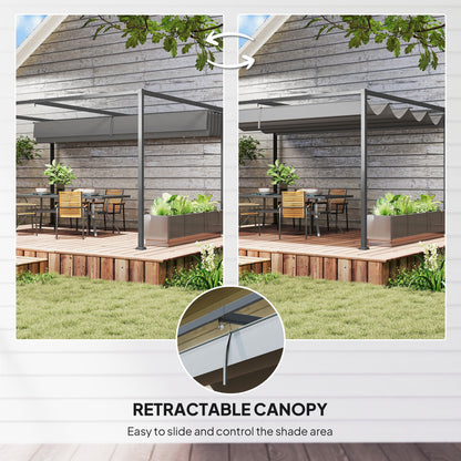 13' x 10' Patio Pergola with Retractable Canopy, Outdoor Sun Shelter, Yard Shade, Dark Grey