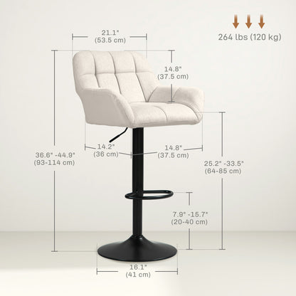 Swivel Barstools Set of 2 Adjustable Bar Stools with Footrest Armrests and PU Leather Back for Dining Room Cream White