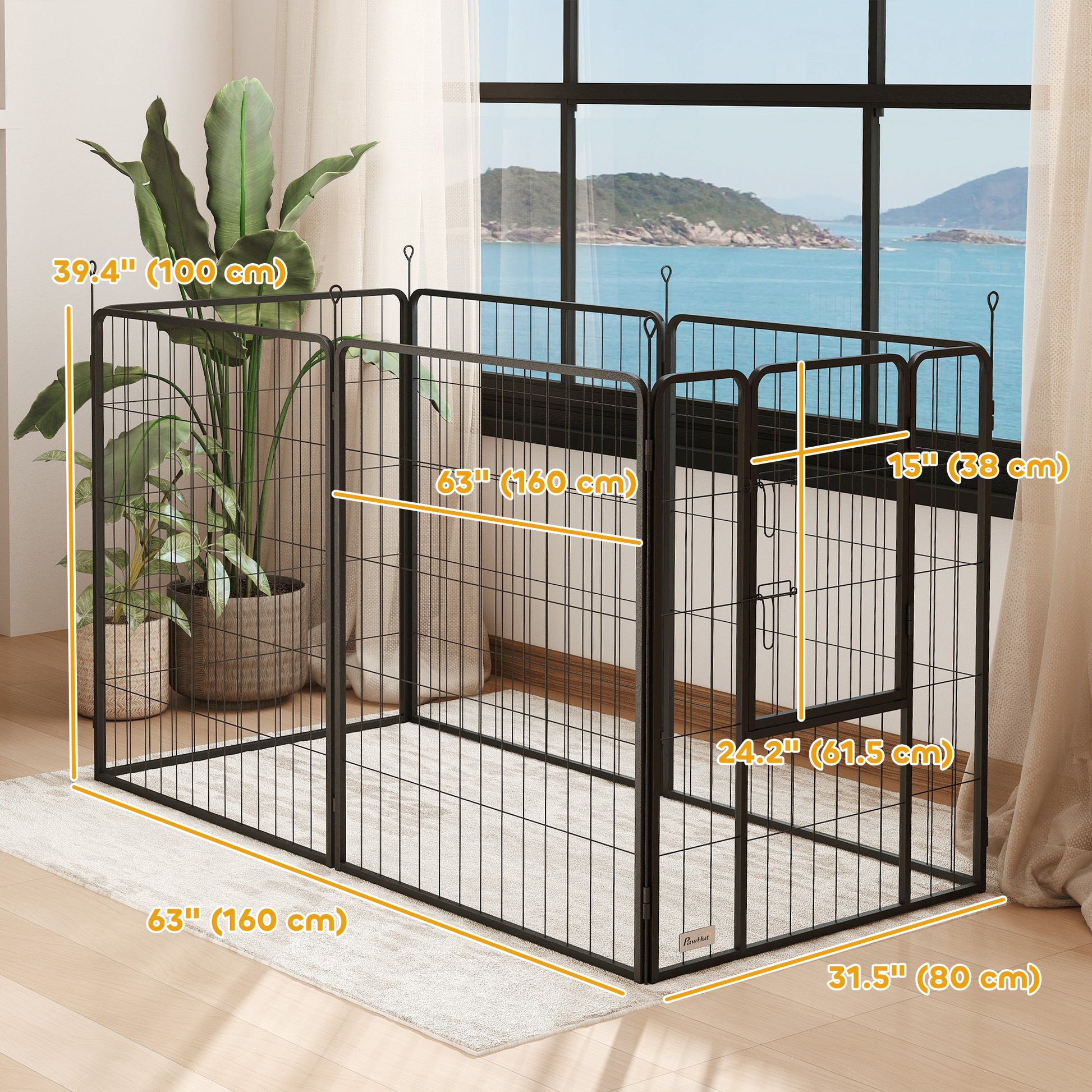 Heavy Duty Dog Playpen with Latch Door 2 Shape Indoor Playpen Dog for Large Dogs, 6 Panels, 39"H