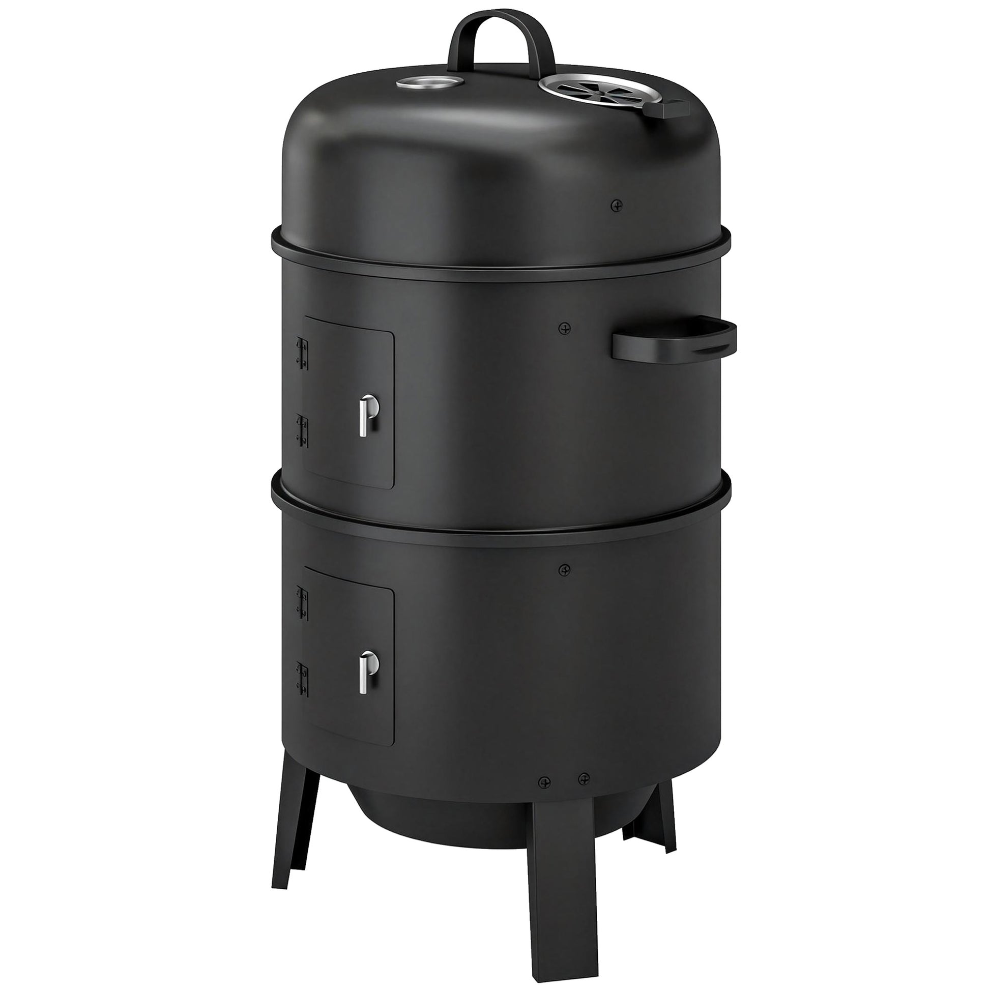 3-in-1 Vertical Charcoal Smoker with 2 Grill Grates, Built-in Thermometer, Adjustable Vent, 2 Doors