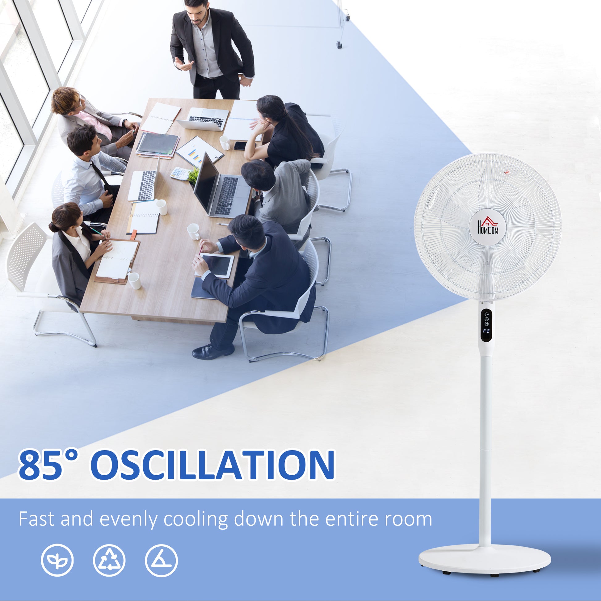 Floor Standing Fan with Remote Control, Oscillating, LED Screen, Stand Up Cooling Fan, Tall Pedestal Electric Fan for Ho