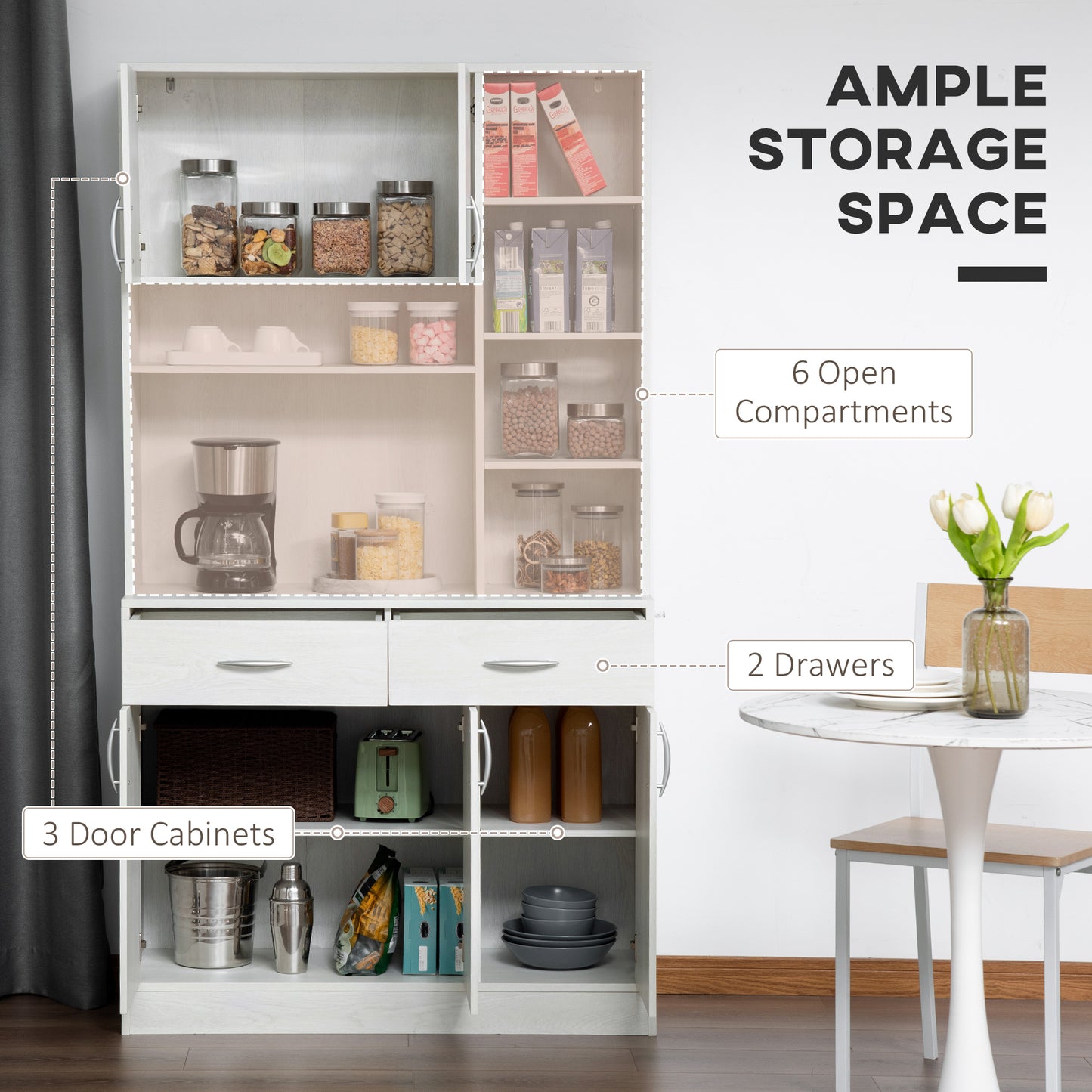71" Kitchen Hutch with Storage Cabinet, Modern Buffet with Hutch, Cupboard with Drawers for Living Dining Room, Ash Whit