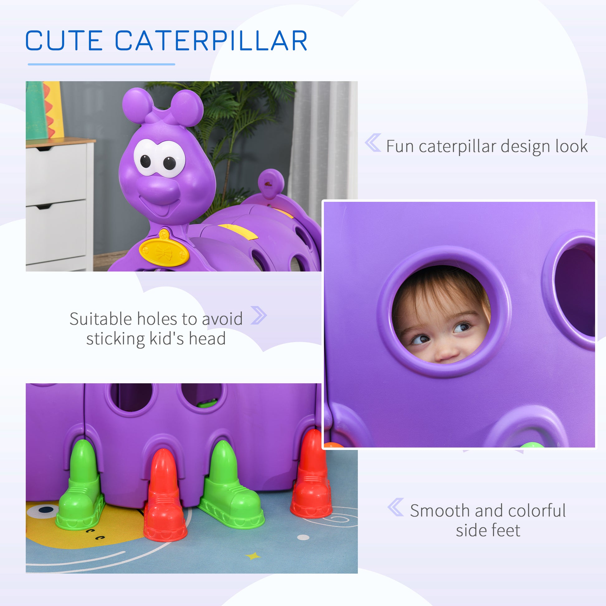 Qaba Lion Design Tunnel for Kids to Crawl Through, for 3-6 Years, Purple