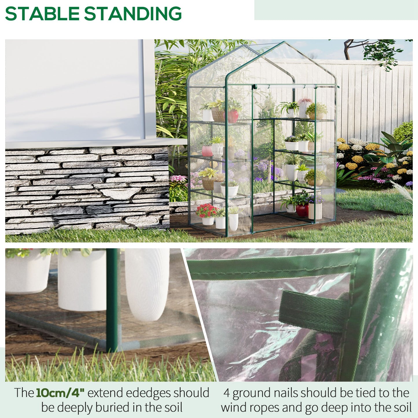 56" x 29" x 77" Portable Walk-in Greenhouse Garden Flower Plant Growing Warm House w/ 4 Tier Shelves and Roll Up Zippere