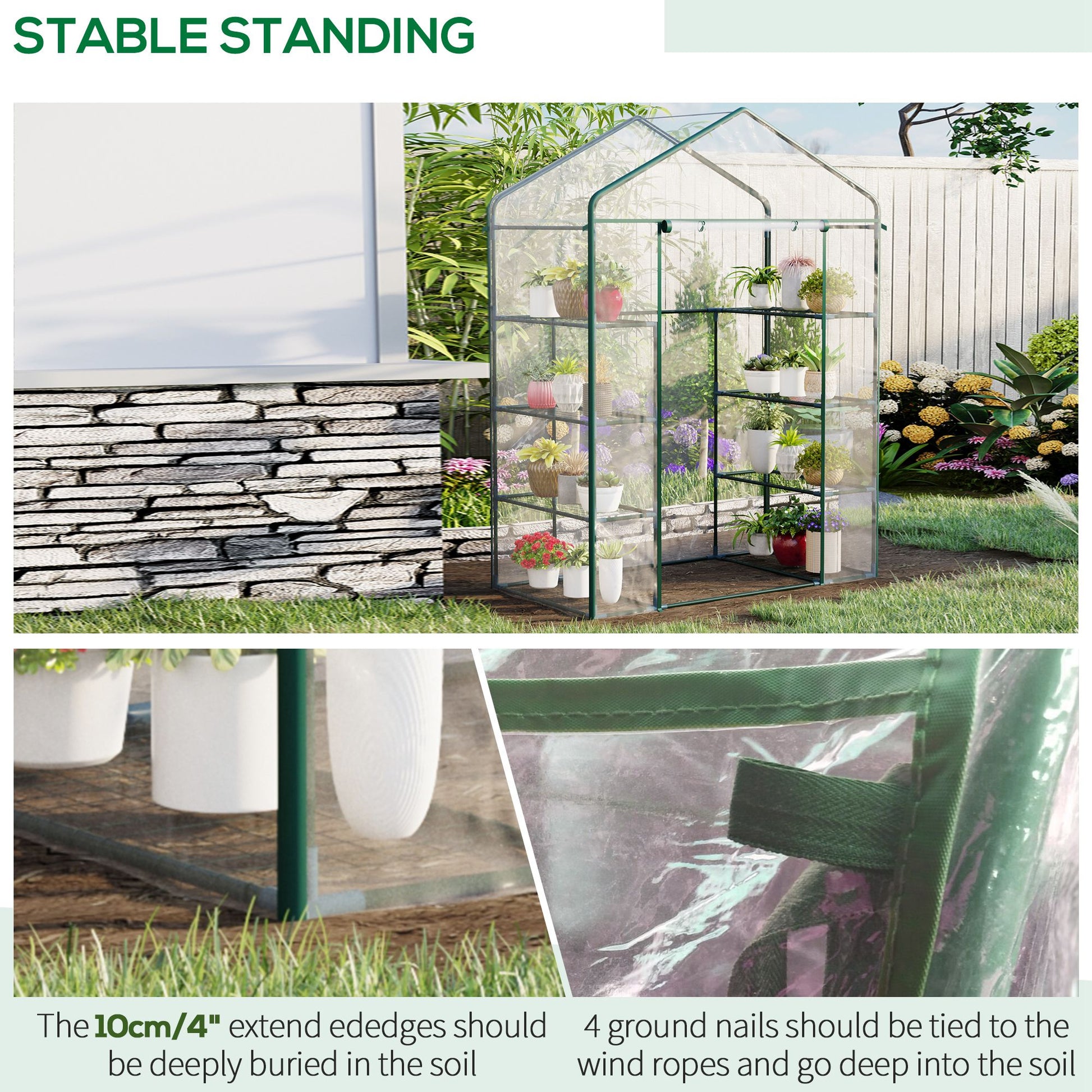 56" x 29" x 77" Portable Walk-in Greenhouse Garden Flower Plant Growing Warm House w/ 4 Tier Shelves and Roll Up Zippere