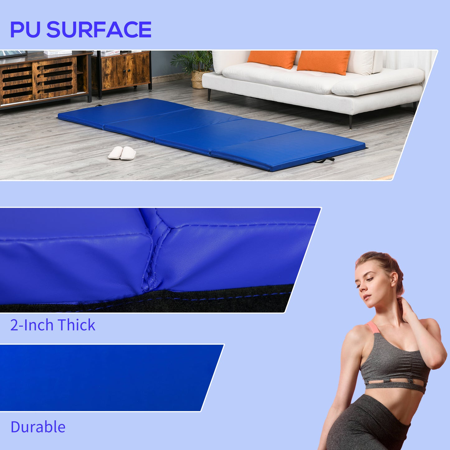 Soozier 4'x10'x2'' Folding Gymnastics Tumbling Mat, Exercise Mat with Carrying Handles for Yoga, MMA, Martial Arts, Dark