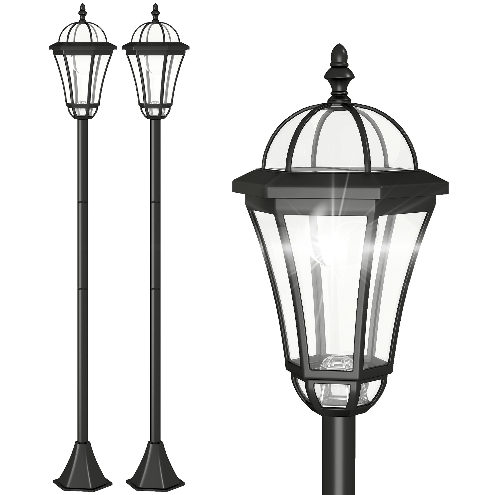 2 Piece LED Garden Lights Lamp Post Solar Powered Auto Switch Outdoor Lantern Patio Pathway Walkway Water-Resist 6 Hours
