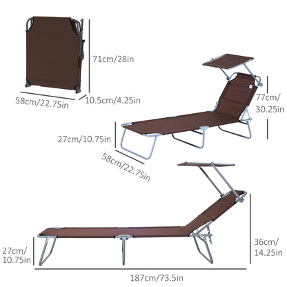 Outdoor Lounge Chair, Adjustable Folding Chaise Lounge,  Tanning Chair with Sun Shade for Beach, Camping, Hiking, Backya