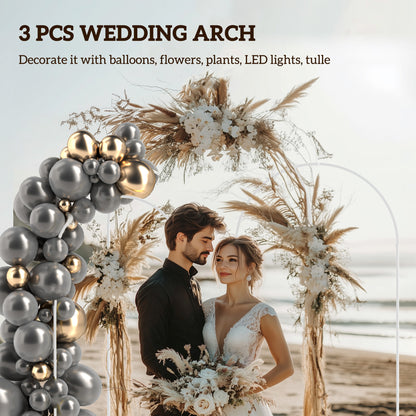 Wedding Arch, 7/6.5/6 ft Metal Balloon Arch Backdrop Stand Set of 3 for Birthday Party, Bridal Shower, White