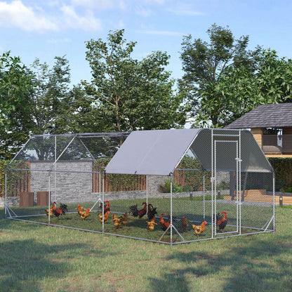 Chicken Run Outdoor, Galvanized Large Metal Chicken Coop Cage, Walk-in Enclosure Poultry Hen Run House Playpen Rabbit Hu