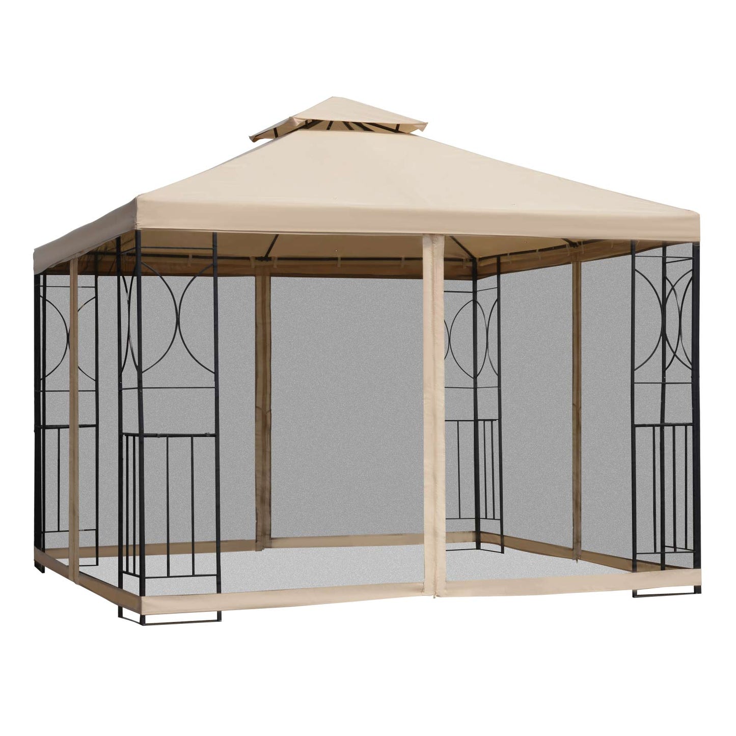 10x10ft Patio Gazebo, Outdoor Double Top Pavilion Canopy, Garden Event Party Tent Shelter, Yard Sun Shade Steel Frame w/