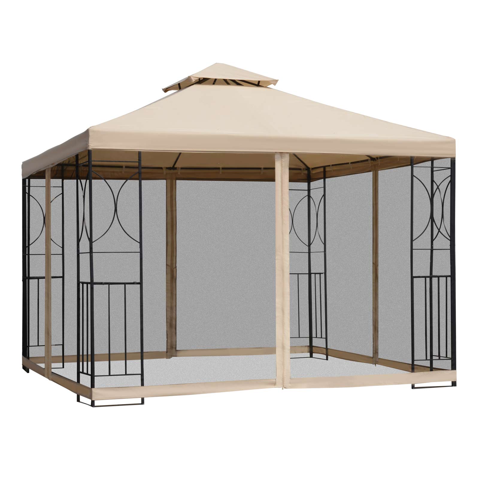 10x10ft Patio Gazebo, Outdoor Double Top Pavilion Canopy, Garden Event Party Tent Shelter, Yard Sun Shade Steel Frame w/