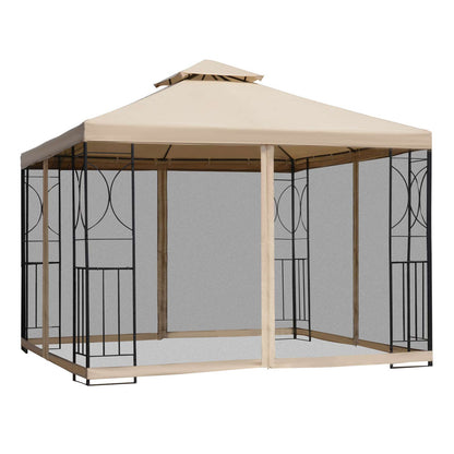10x10ft Patio Gazebo, Outdoor Double Top Pavilion Canopy, Garden Event Party Tent Shelter, Yard Sun Shade Steel Frame w/