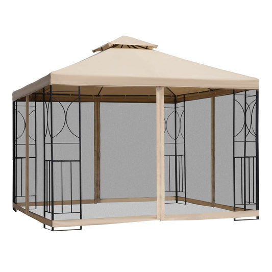 10x10ft Patio Gazebo, Outdoor Double Top Pavilion Canopy, Garden Event Party Tent Shelter, Yard Sun Shade Steel Frame w/