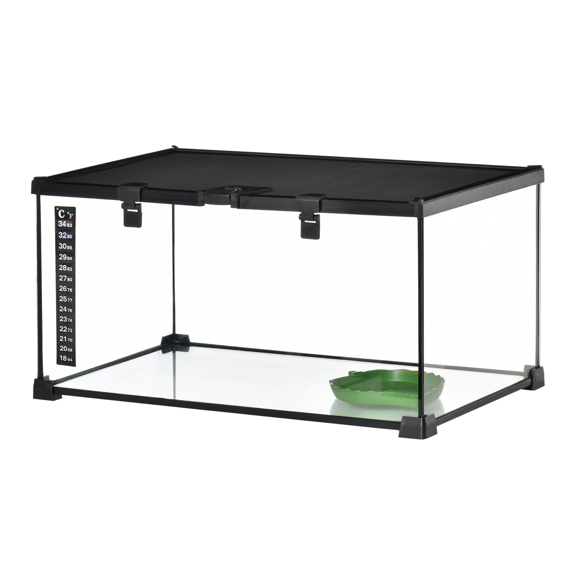 Glass Reptile Terrarium with Thermometer, Water Basin, Full View Visually for Lizards, Horned Frogs, Snakes, Spiders