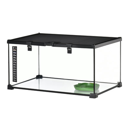Glass Reptile Terrarium with Thermometer, Water Basin, Full View Visually for Lizards, Horned Frogs, Snakes, Spiders