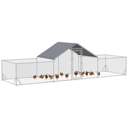 Chicken Run, 23' x 6.6' Metal Chicken Coop with Waterproof and Anti-UV Cover, Spire Roof, Door, for 12-14 Chickens, Duck