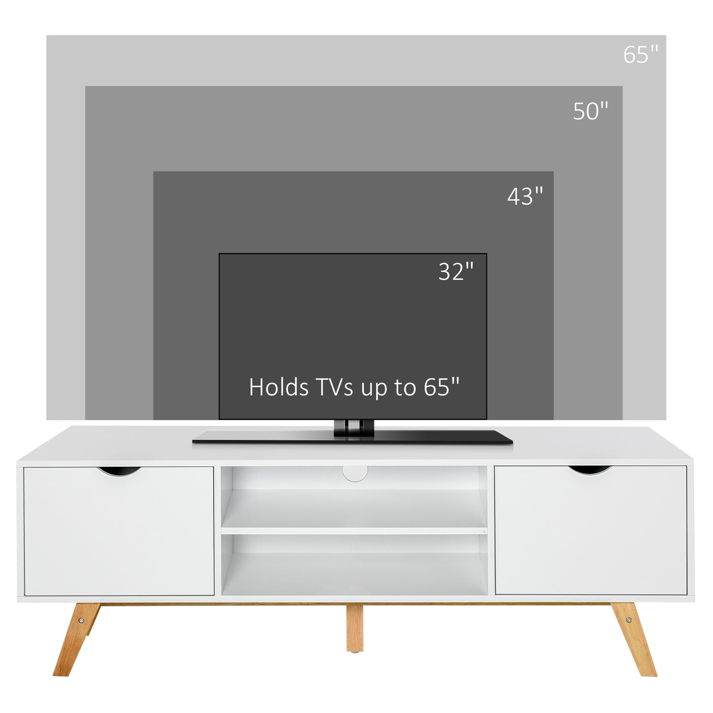 Modern Wooden TV Stand with 2 Storage Cabinet Stand for TV's up to 65" for Living Room Office, Storage Entertainment Cen