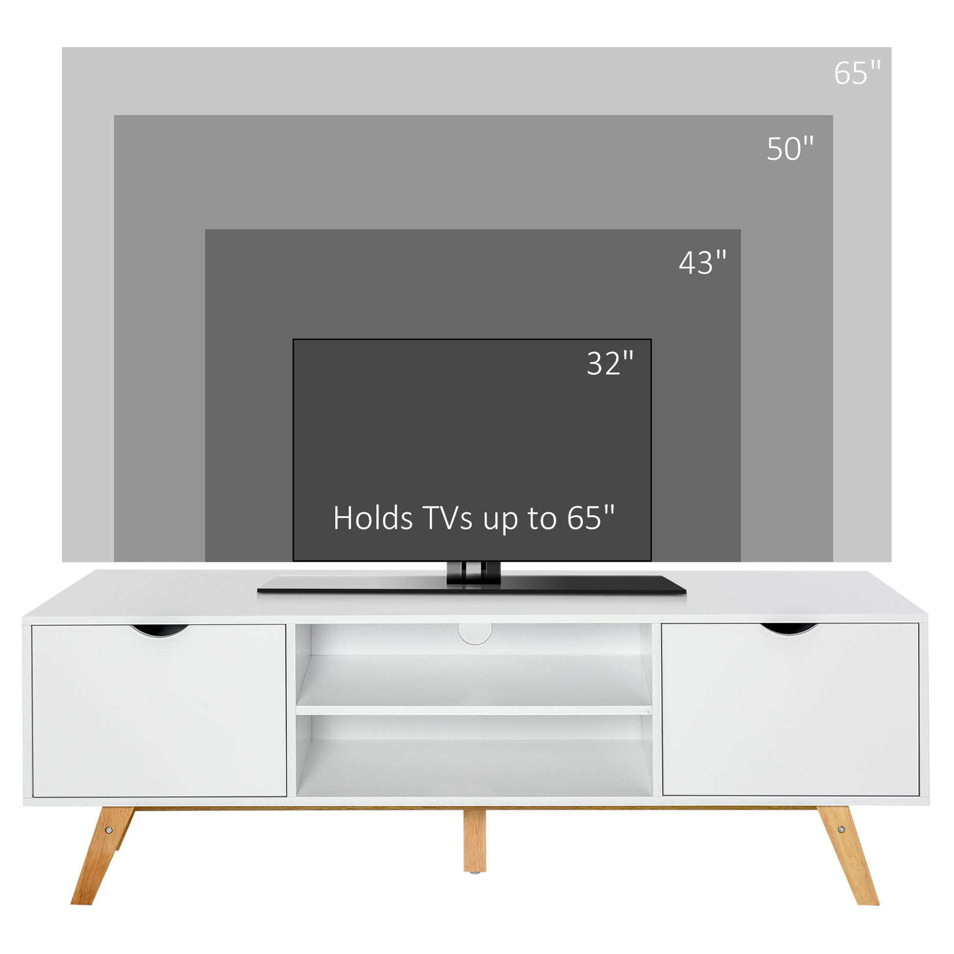 Modern Wooden TV Stand with 2 Storage Cabinet Stand for TV's up to 65" for Living Room Office, Storage Entertainment Cen