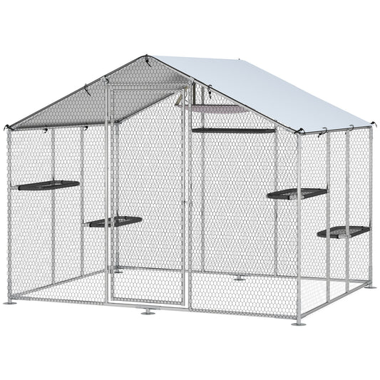 Large Catio Outdoor Cat Enclosure with Waterproof Cover, Walk-in Cat Patio w/ 5 Adjustable Platforms & Hammock 94.5" L