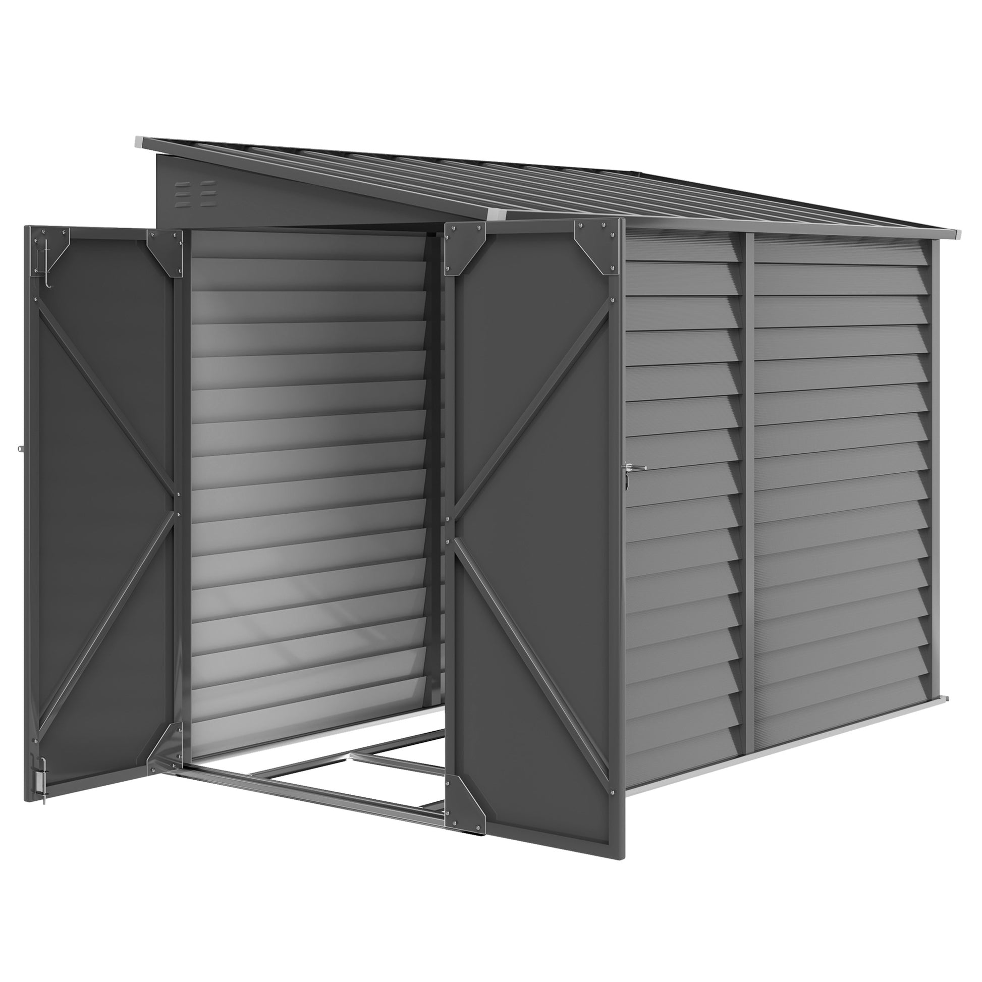 4.6' x 9' Steel Outdoor Storage Shed, Lean to Shed, Metal Tool House with Foundation Kit, Lockable Doors, Gloves and 2 A