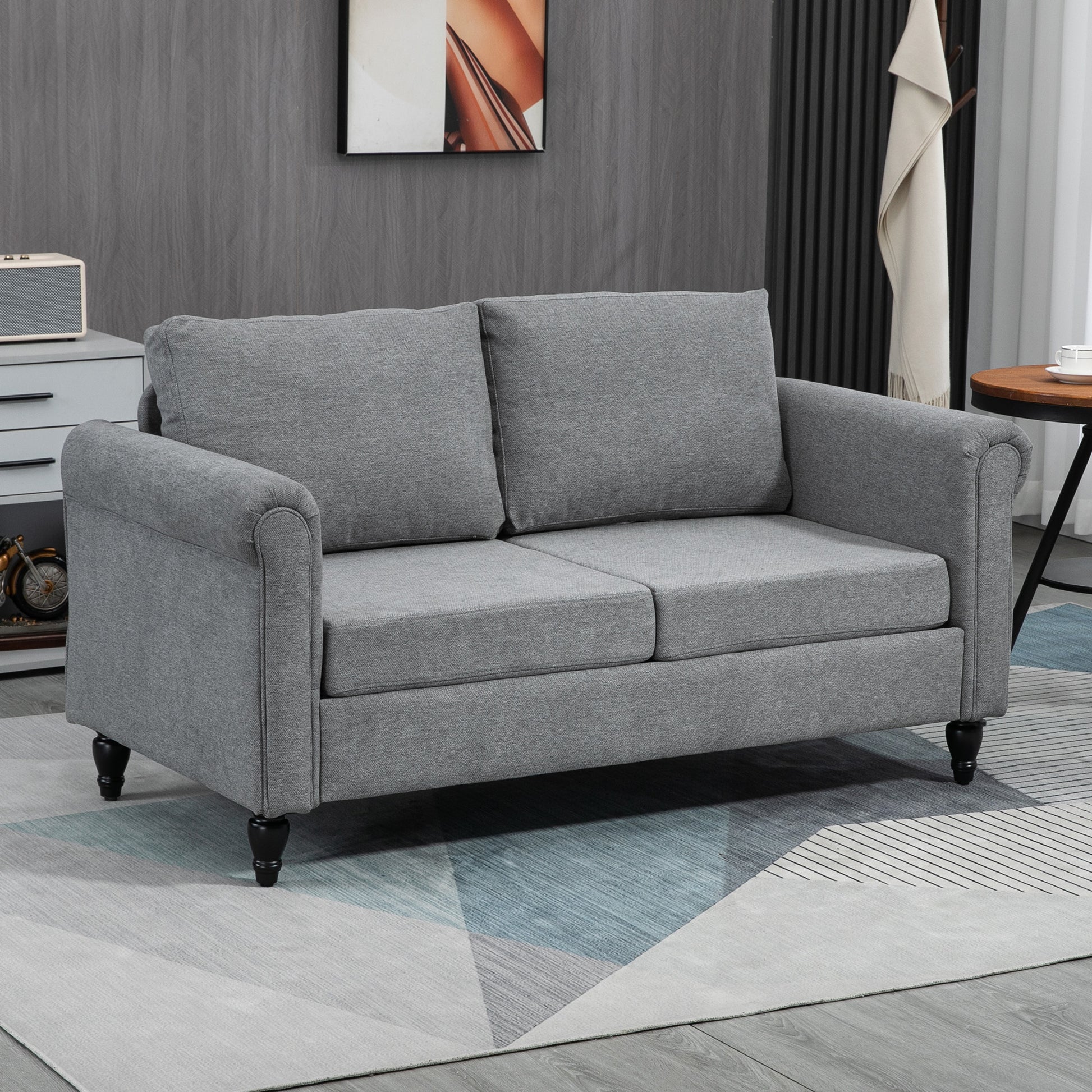 Vintage Loveseat, Upholstered Love Seat Furniture, Chenille-feel Fabric 2 Seater Sofa Couch with Rolled Arms, Gourd-Shap