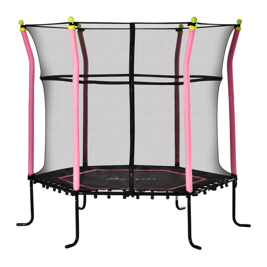 Soozier 63" Kids Trampoline Mini Indoor Bouncer Jumper with Enclosure Net Elastic Thick Padded Pole Gift for 3-6 Years, 