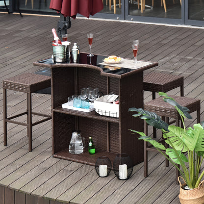 5 Pieces Patio Bar Set, Outdoor PE Rattan Wicker High Top Outdoor Table and Chairs Outdoor Bar Set with Tempered Glass T