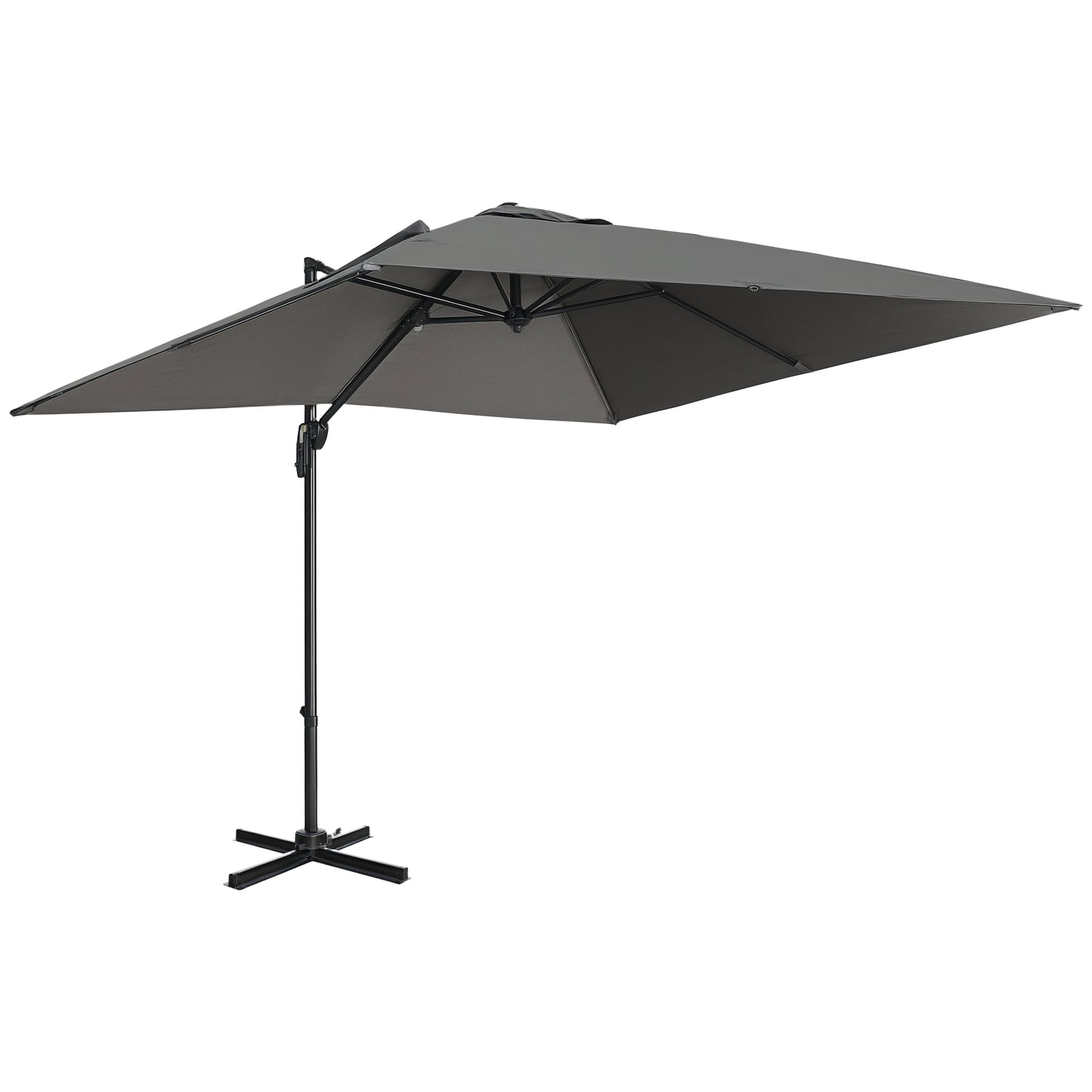 9ft Cantilever Patio Umbrella, Square Overhanging Umbrella with Cross Base, Crank Handle, Tilt, 360° Rotation and Alumin