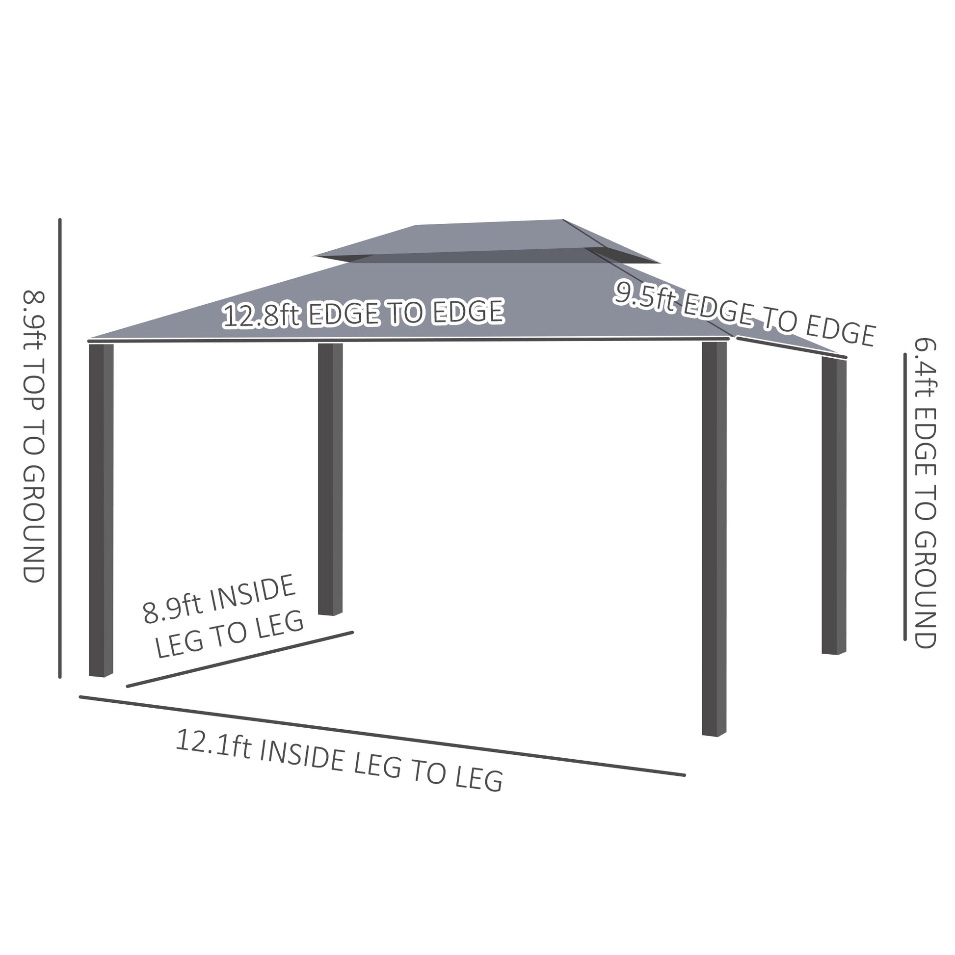 13' x 10' Patio Gazebo, Double Roof Outdoor Gazebo Canopy Shelter with Netting & Curtains, Strong Aluminum Frame, Dark G