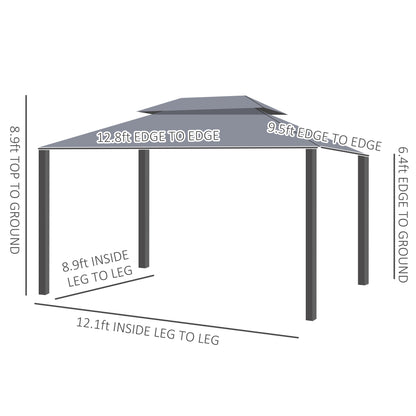 13' x 10' Patio Gazebo, Double Roof Outdoor Gazebo Canopy Shelter with Netting & Curtains, Strong Aluminum Frame, Dark G