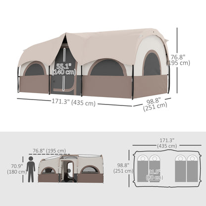 4 Person Camping Tent, 3 Room Cabin Tent, 3000mm Waterproof and UPF30+ with Sewn in Groundsheet and Carry Bag, Khaki