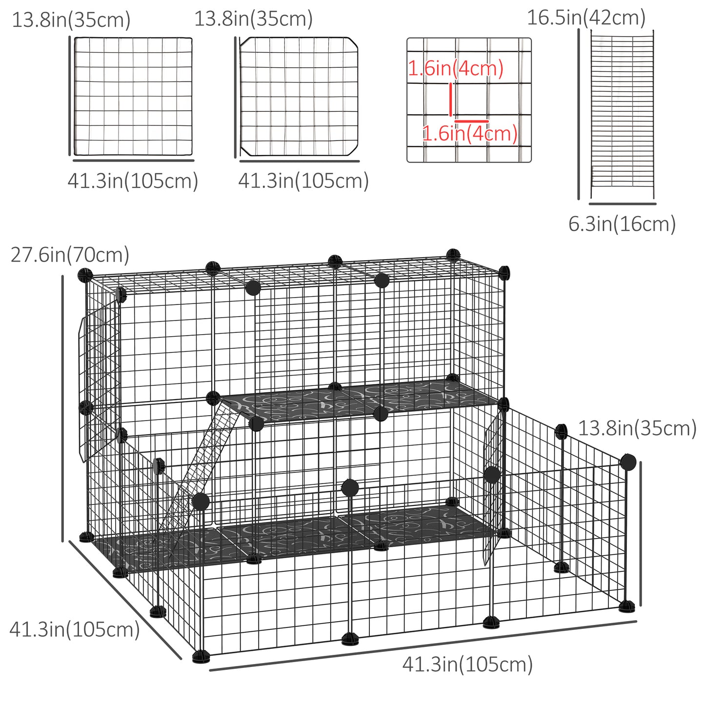 Small Animal Cage Rabbit Cage with Door, Guinea Pig Playpen, Small Animal Fence for Bunny, Chinchilla, Freret, Chinchill
