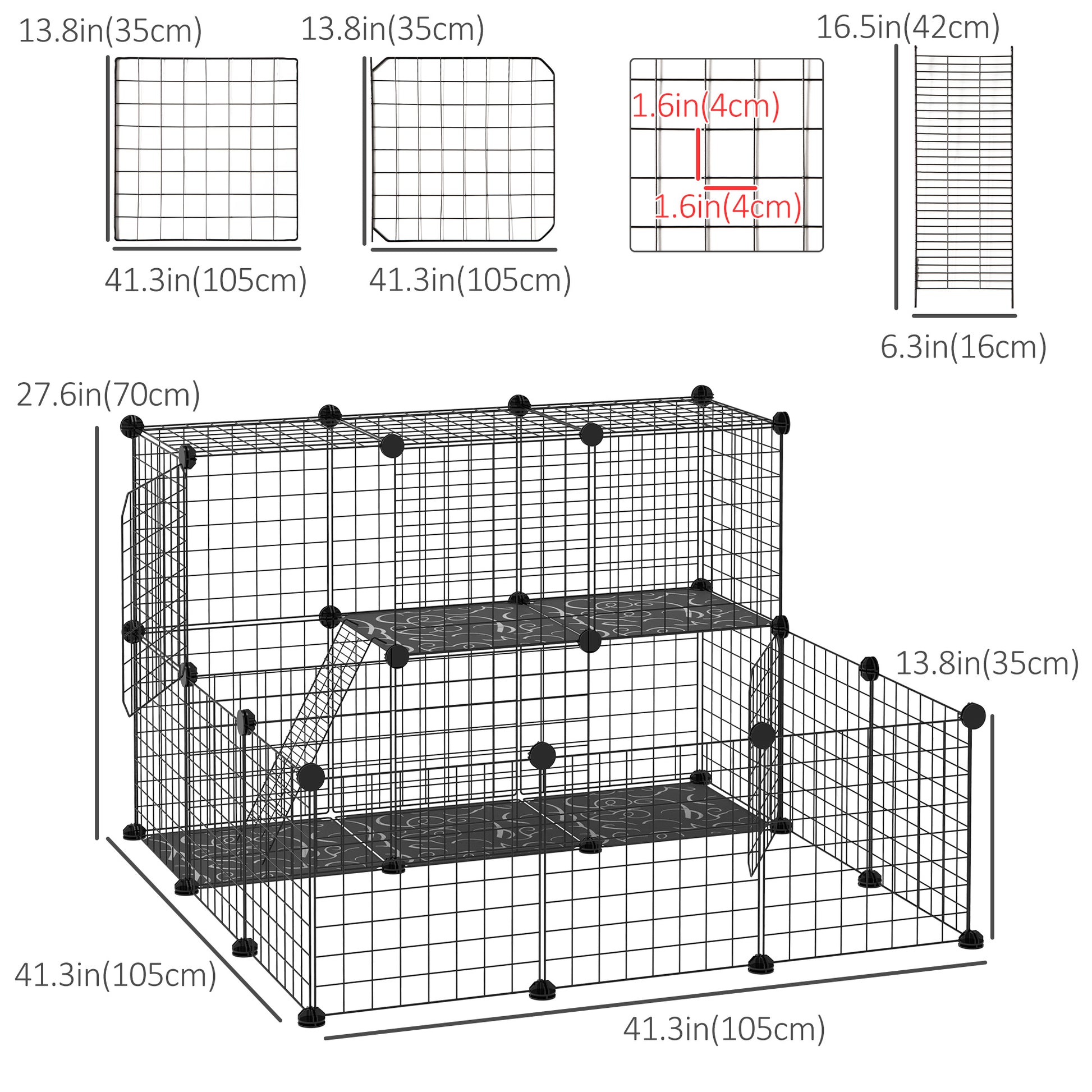 Small Animal Cage Rabbit Cage with Door, Guinea Pig Playpen, Small Animal Fence for Bunny, Chinchilla, Freret, Chinchill