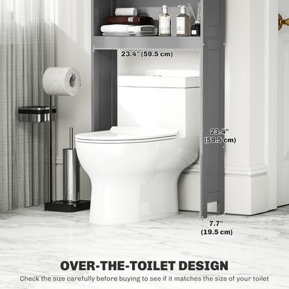 Modern Over The Toilet Storage, Bathroom Cabinets Over Toilet with Open Shelves and Double Door Cabinet, Grey