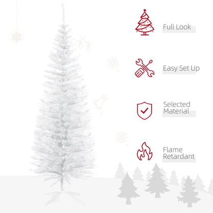 5FT Artificial Christmas Tree, Pencil Christmas Tree with Realistic Branches, Stable Stand, White