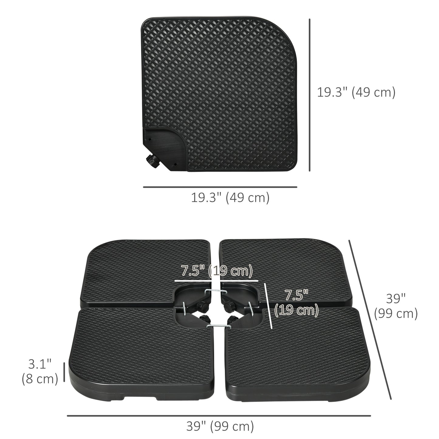 4PCs Cantilever Umbrella Base Weights for Offset Banana Parasol, HDPE Water or Sand Filled Patio Umbrella Weights for Cr