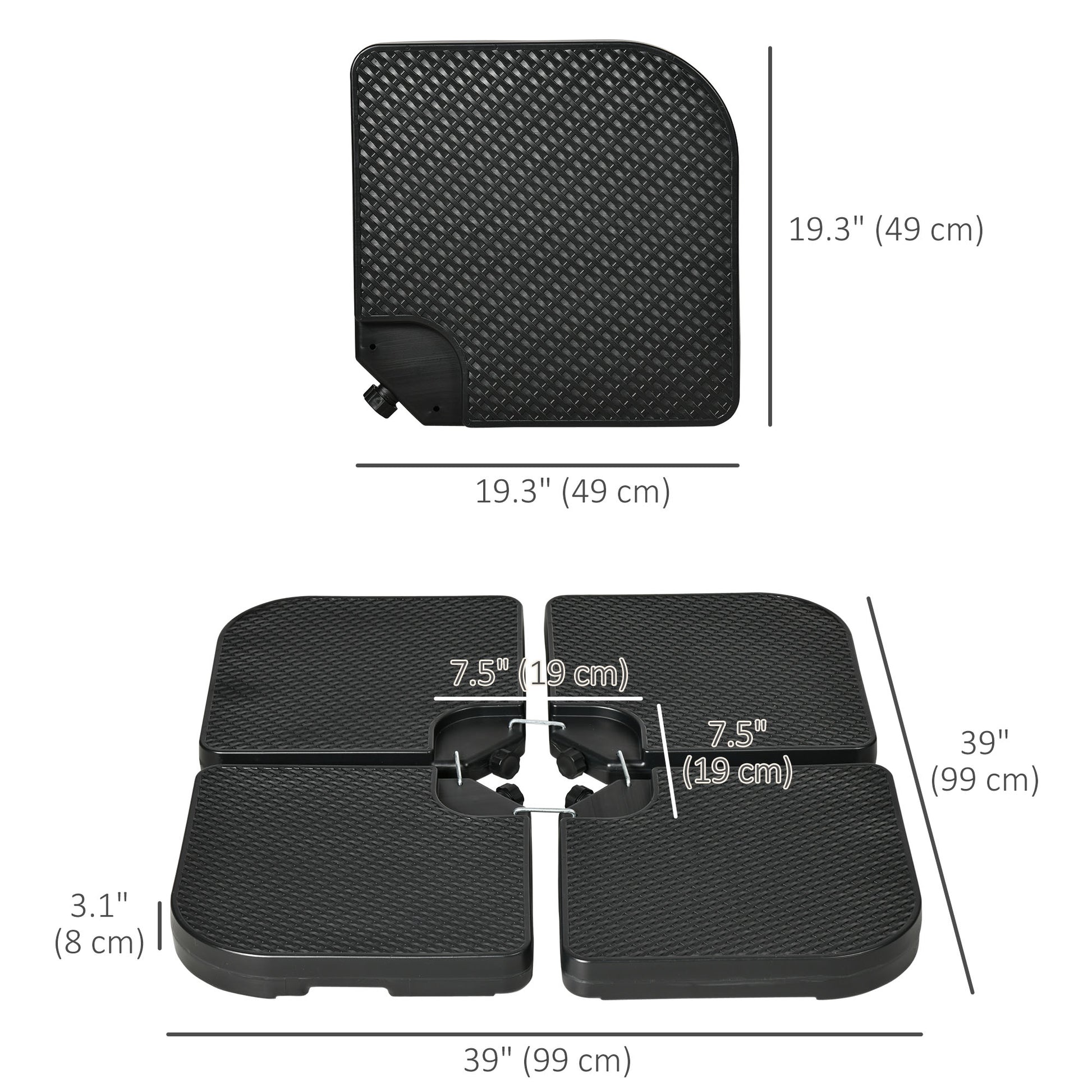 4PCs Cantilever Umbrella Base Weights for Offset Banana Parasol, HDPE Water or Sand Filled Patio Umbrella Weights for Cr