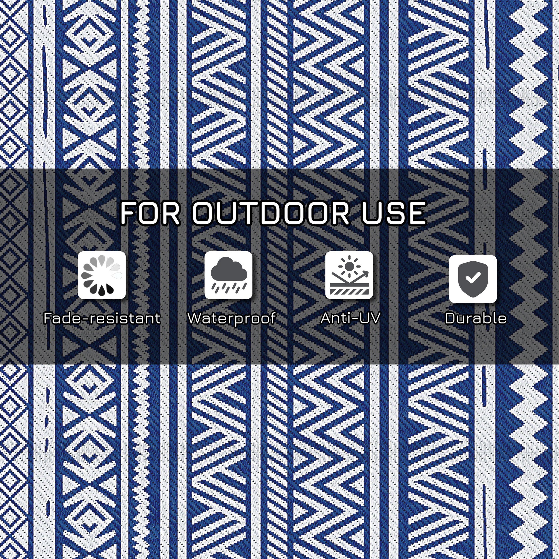 Reversible Outdoor Rug, Patio Floor Mat, 6' x 9' Plastic Rug for Backyard, Deck, Beach, Camping, Dark Blue and White