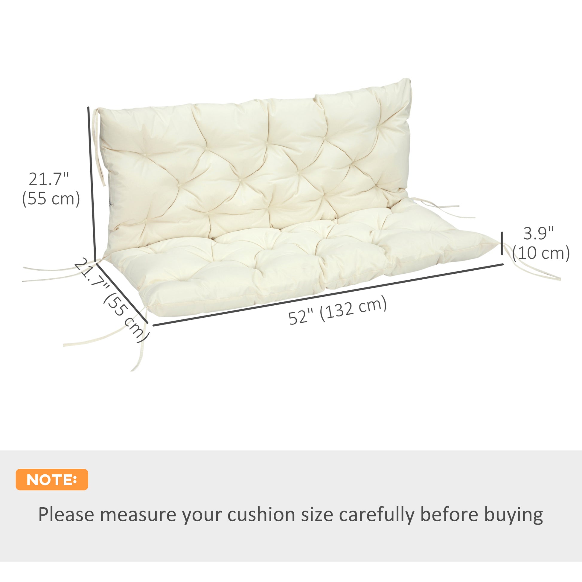 2 Seater Garden Bench Cushion, Soft Thick Outdoor Non-Slip 2 Seater Soft Pad With Backrest for Garden Patio, 52" x 43" x