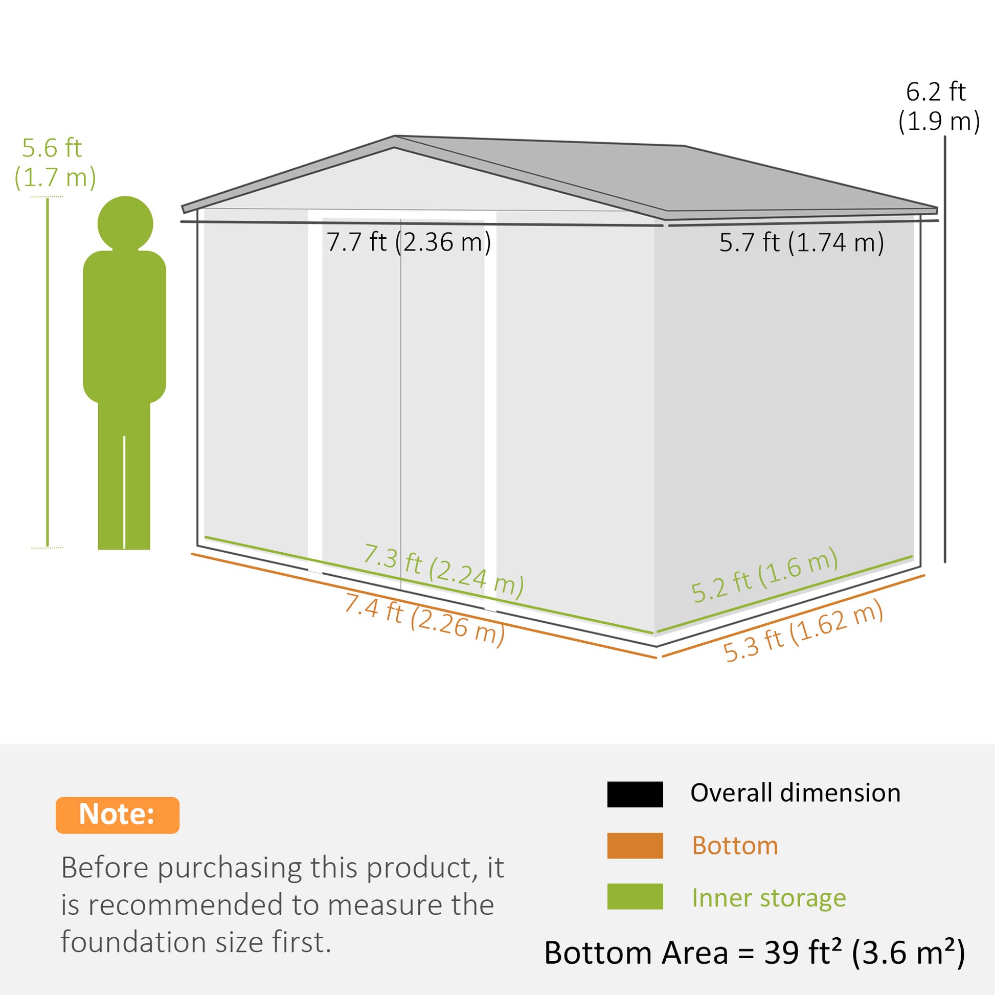 8' x 6' Outdoor Storage Shed, Metal Garden Tool Storage House with Lockable Sliding Doors and Vents for Backyard Patio L
