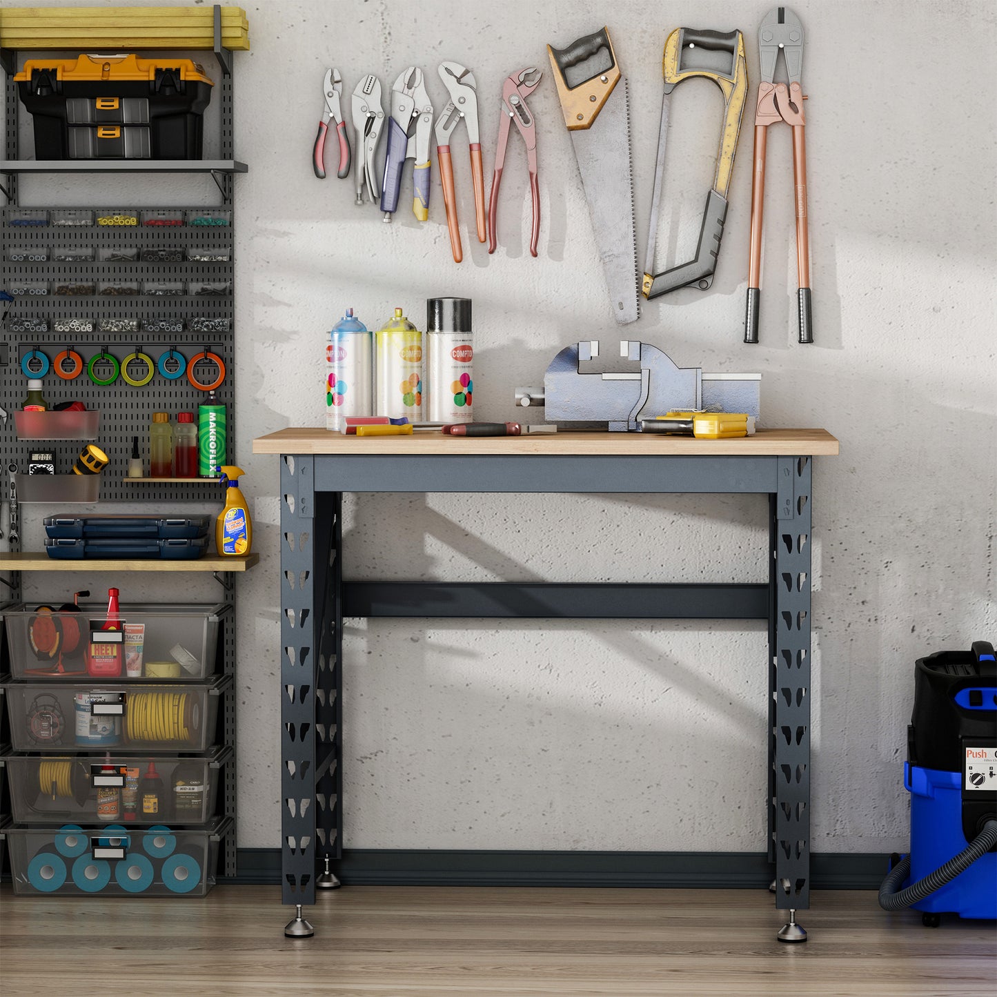 45" Workbench, Solid Wood Tabletop Workstation, Work Table with Four Adjustable Foot Pads, Weight Capacity 1100 Lbs