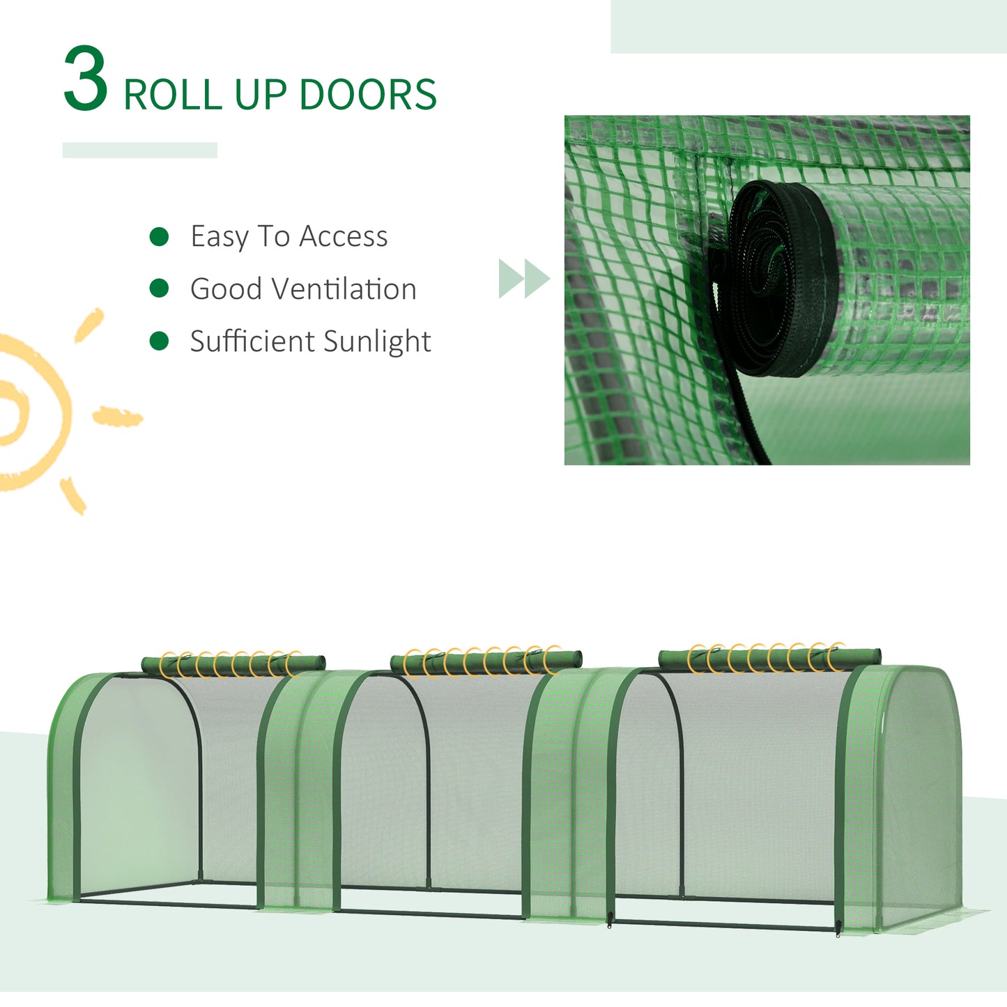 9.7' x 3.3' x 2.5' Mini Tunnel Greenhouse with PE Cover Garden Green Grow Shed with Steel Frame Zipped Doors, Dark Green