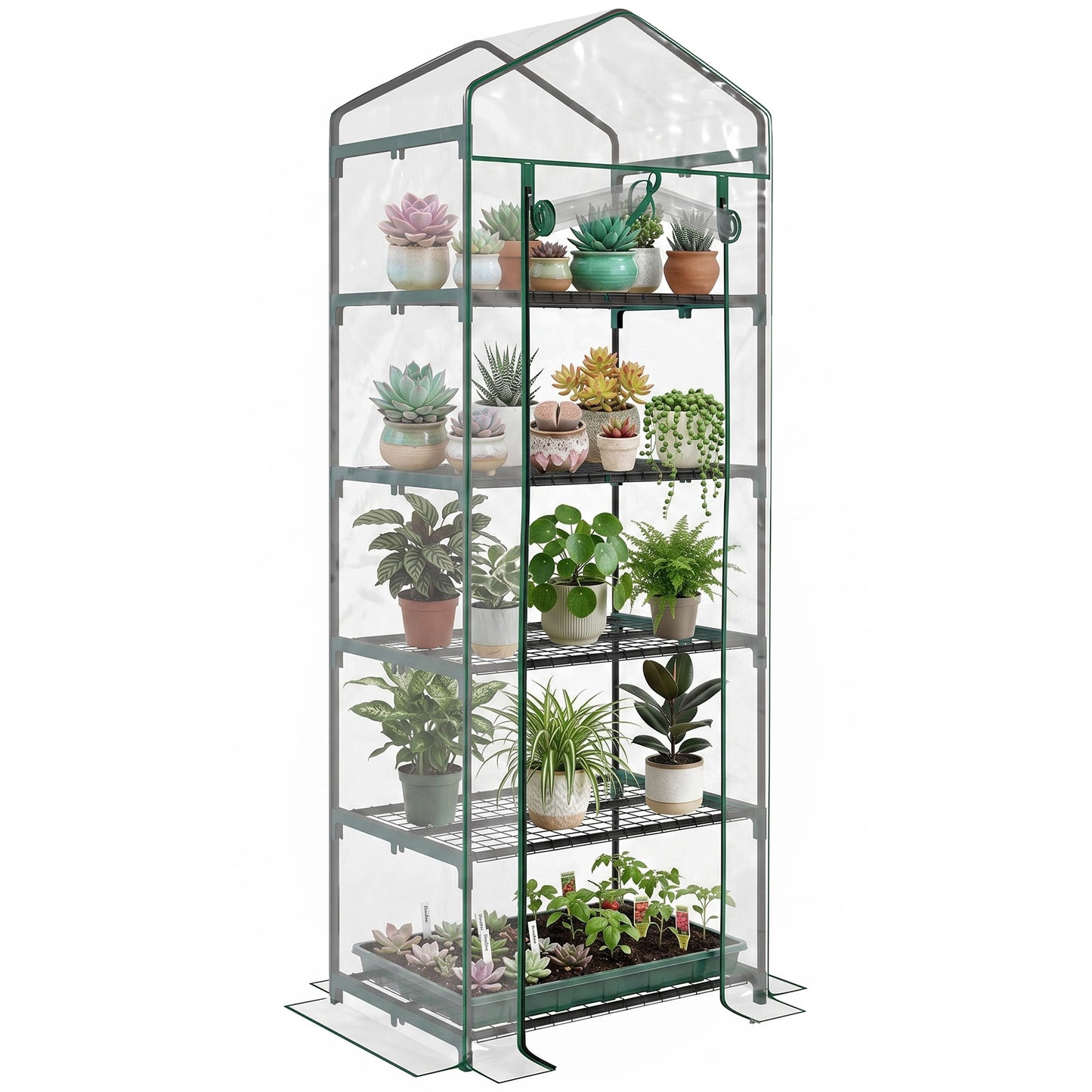 5 Tier Mini Greenhouse, Portable Outdoor Flower Stand with Shelf Clips, Indoor Greenhouse with Steel Frame, Transparent,