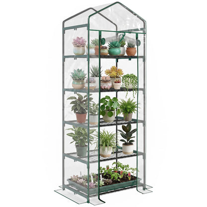 5 Tier Mini Greenhouse, Portable Outdoor Flower Stand with Shelf Clips, Indoor Greenhouse with Steel Frame, Transparent,