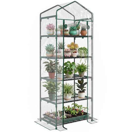 5 Tier Mini Greenhouse, Portable Outdoor Flower Stand with Shelf Clips, Indoor Greenhouse with Steel Frame, Transparent,
