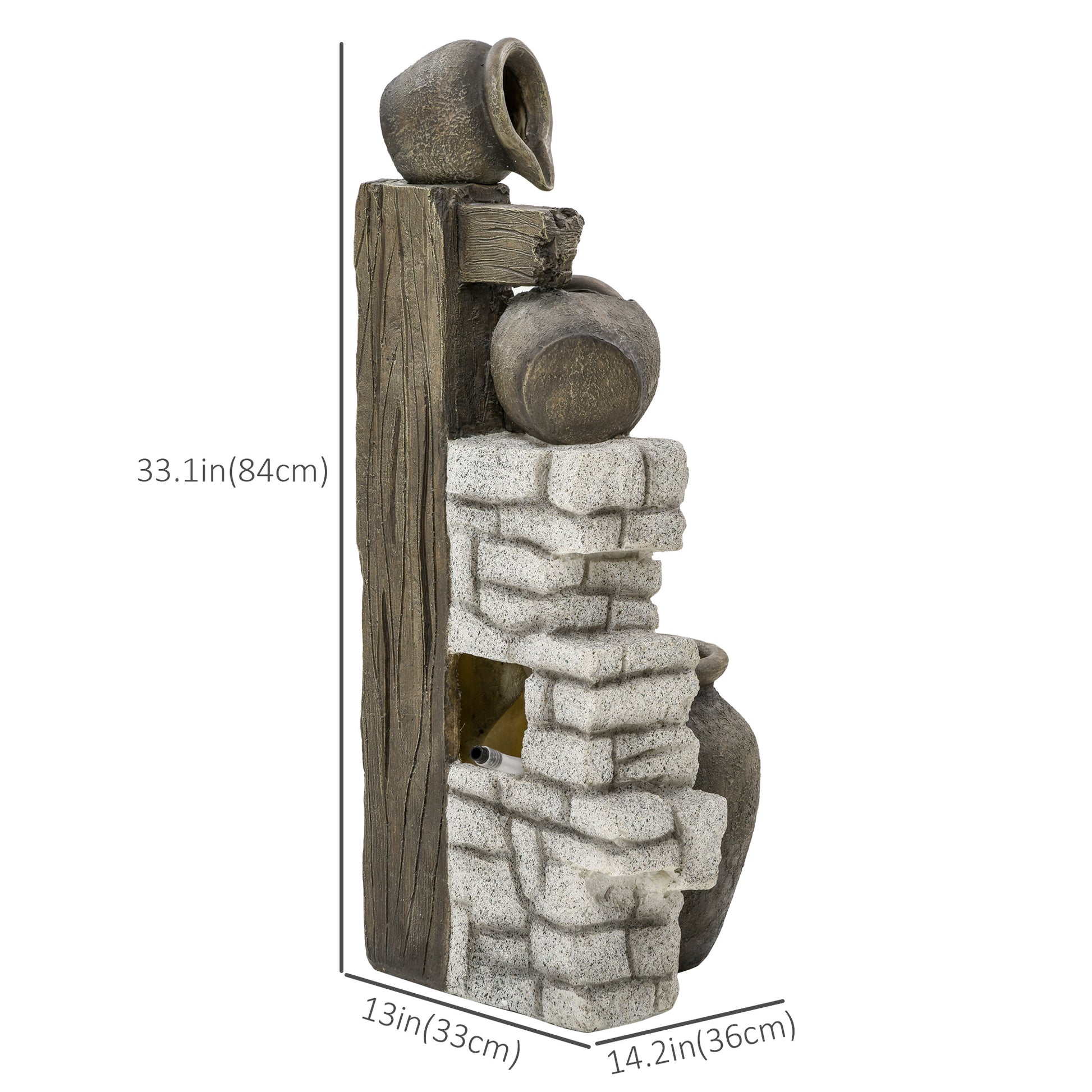 Wine Jars Outdoor Waterfall Fountain with Adjustable Flow, 4-Tier Rustic Resin Cascading Water Fountain, Decorative Back