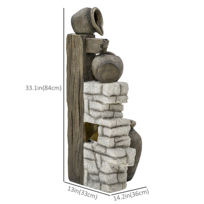 Wine Jars Outdoor Waterfall Fountain with Adjustable Flow, 4-Tier Rustic Resin Cascading Water Fountain, Decorative Back